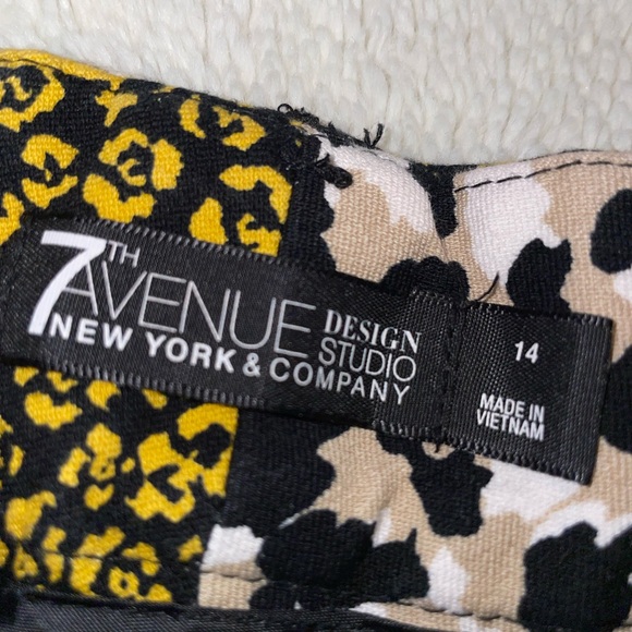7th Avenue Slim Fit Yellow and Black Animal Print Ankle Pants - Picture 4 of 7